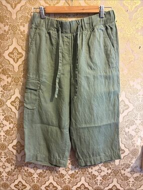 Talbots 100% Linen Cargo Cropped Pants Sage Green